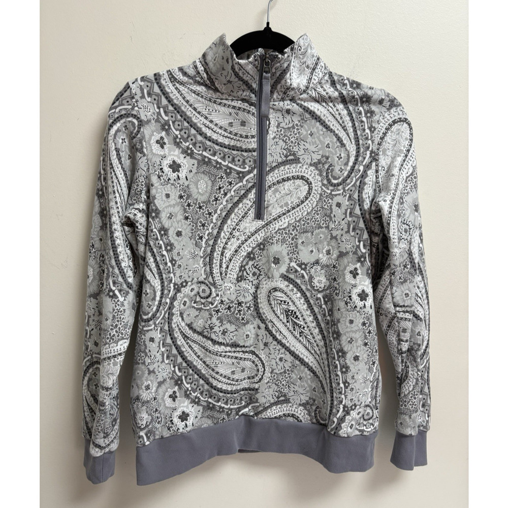 Vera Bradley Gray Paisley Print Quarter Zip Pullover Small‎ Comfy
